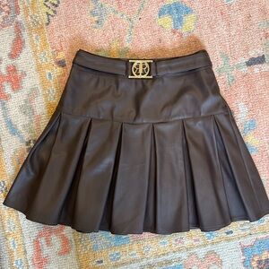 Brown Pleated Skirt with Gold Accent
